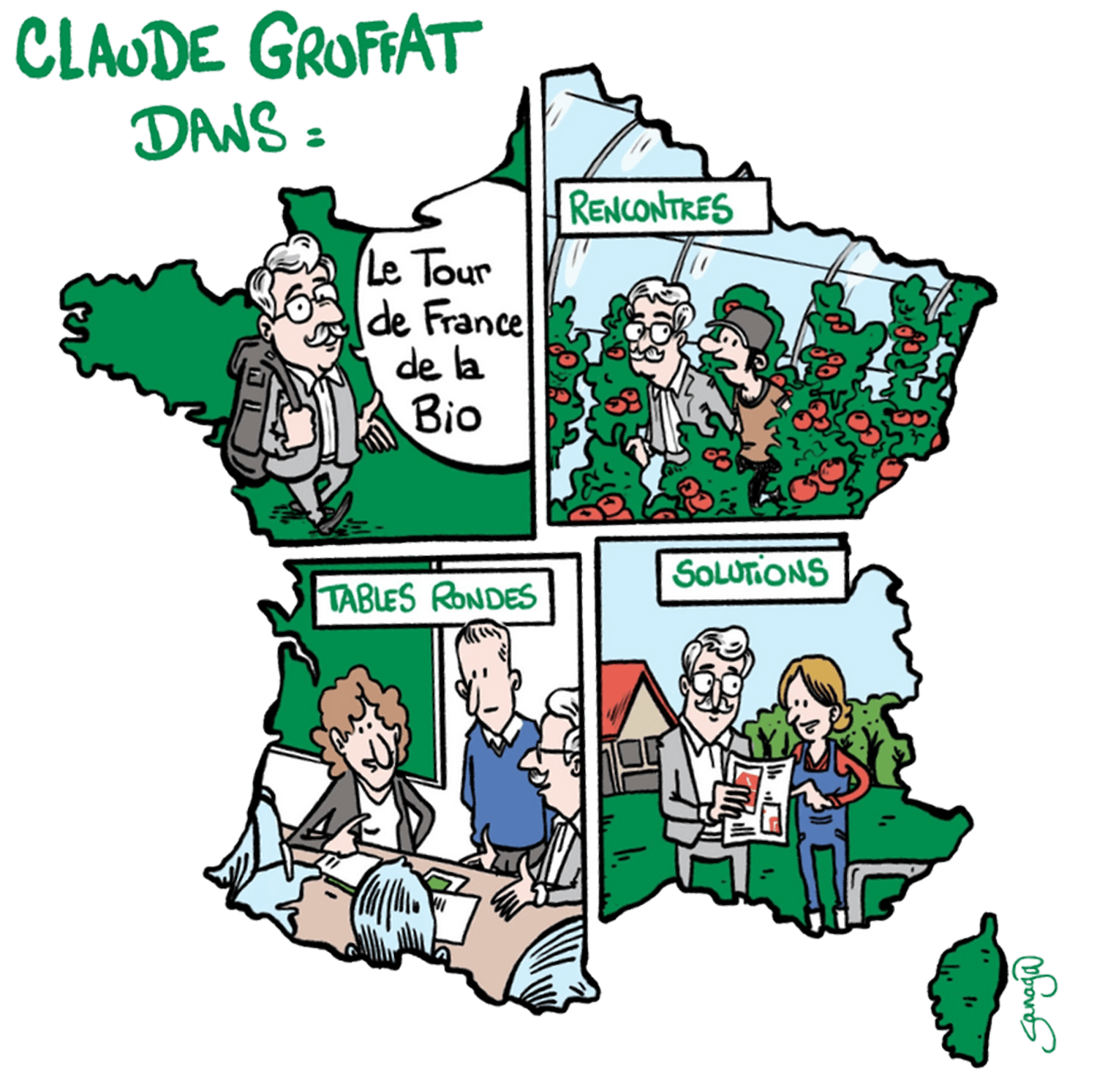 Carte illustrée du tour de France de la Bio